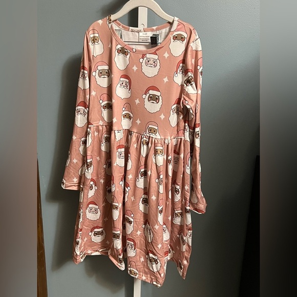 Other - Pink Long Sleeve Santa Print Dress NWOT Boutique